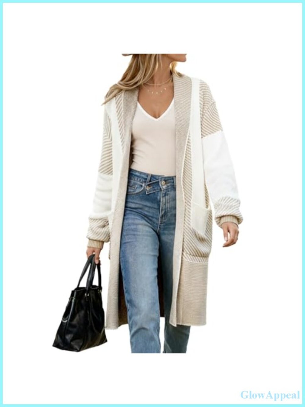 Chunky Knit Long Cardigan Sweater Women Open Front Color Block 2026